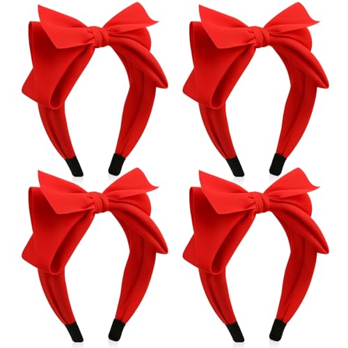 Suncalla Red Bow Headbands for Women - 4 Pack Wide Knotted Hair Accessories