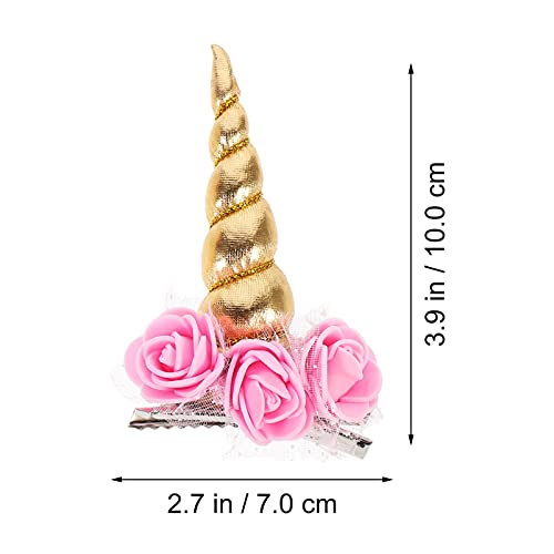 Golden Pink Flower Horn Hair Clips - 2 Pack for Girls
