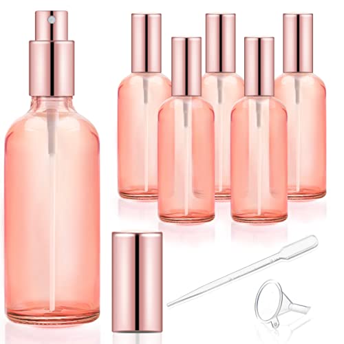 6 Pack 3.4 oz Pink Glass Spray Bottles - Refillable Travel Mist Atomizers