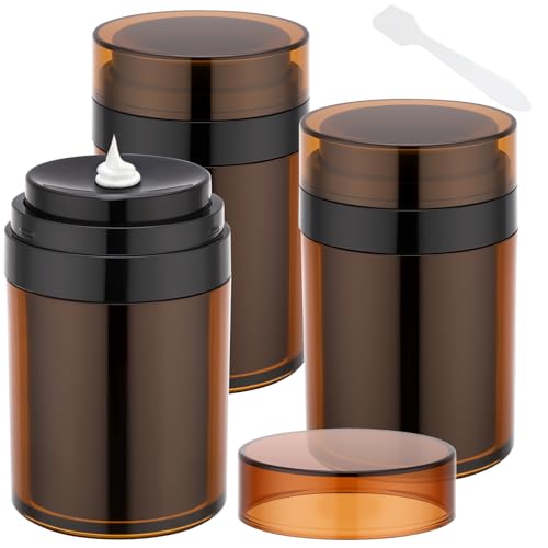 Segbeauty 3.4oz Amber Airless Pump Jars - 3pcs Refillable Travel Containers