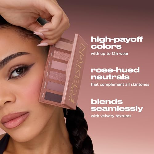 URBAN DECAY Naked 3 Mini Eyeshadow Palette - 6 Soft Pink Shadows, Multi-Use Matte & Shimmer Finishes, Ultra-Blendable, Long-lasting Up to 12HR Wear, Rosy Neutral Shades, Travel Makeup with Mirror