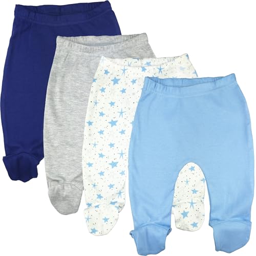 123 Bear 100% Cotton Baby Pants Leggings Footies 4-Pack Newborn Blue-Navy