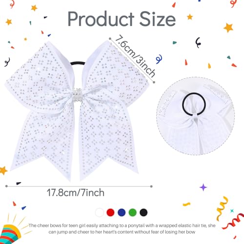 OAOLEER White 16PCS Glitter Cheer Bows - 7” Rhinestone Hair Bows