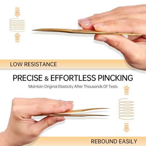 MGER Gold Lash Tweezers Pack of 2 - Curved & Dolphin-Shaped Eyelash Extension Tools