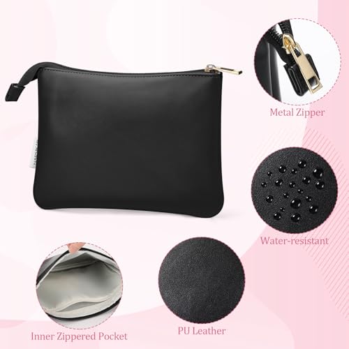 Leather Makeup Bag for Purse - Compact Cosmetic Organizer, Travel Friendly