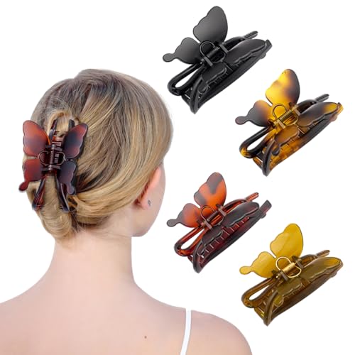 Urrykid Butterfly Hair Clips 4 Pack – Large 4.4 Inch Non-Slip Claw Clips for Thick Hair, Women's Gift