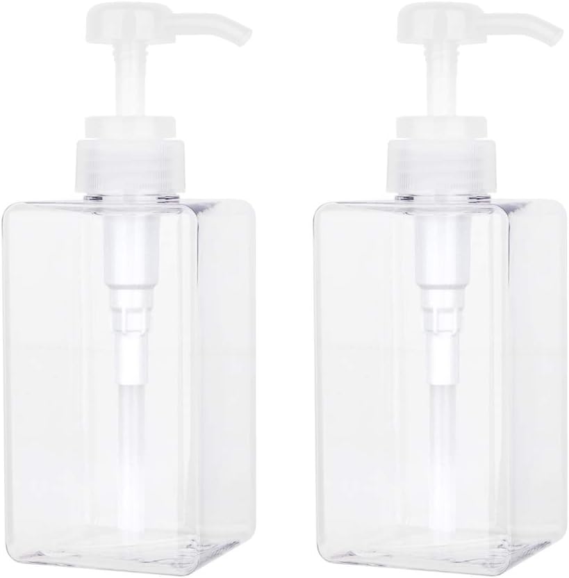 Refillable Plastic Pump Bottle - 15oz Lotion & Soap Dispenser | Clear 2-Pack for Bathroom Use