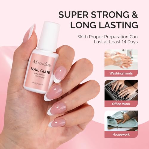 MelodySusie Brush-On Nail Glue 10ml, 2PCS - Long-Lasting Adhesive