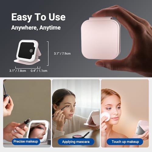 NEEWER 3.1" Lighted Makeup Mirror with LED Lights - Portable & Rechargeable