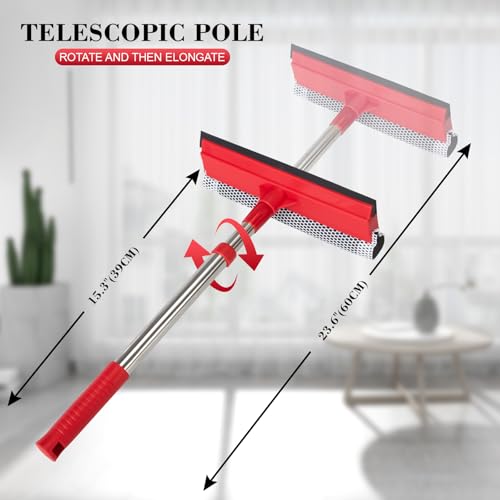 Retractable Window Squeegee with Stainless Steel Handle - 2-in-1 Cleaner for Cars, Glass Doors & Showers