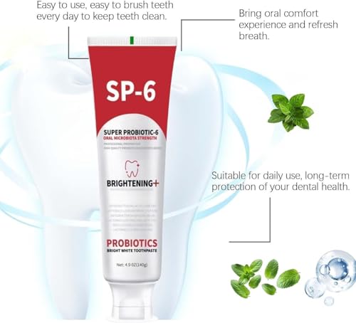 SP-6 Probiotic Whitening Toothpaste - 2 Pack, Fluoride-Free Mint