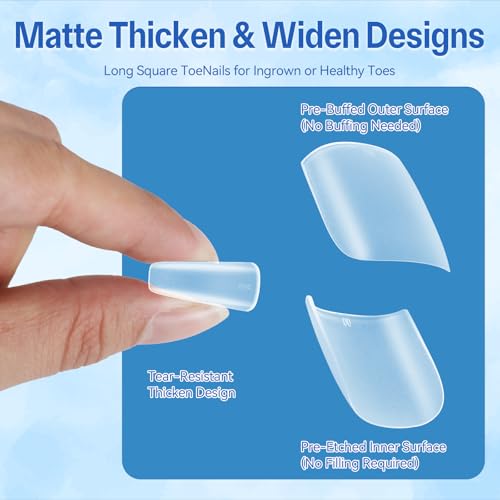 AMilHiTon Thickening Square Toe Nail Tips - 300PCS Full Cover for Wide Long Nails, Matte Pre-Shaped Toenails, 15 Sizes, Home DIY Pedicure, Listing: ThickeningSquareTOE-300