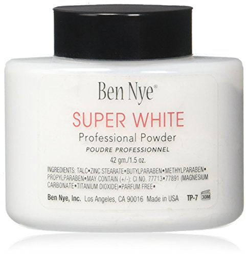 Ben Nye Super White Face Powder 1.5 oz - Brightening Makeup for Face & Body
