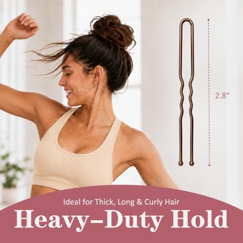 Wenobby Heavy Duty U Shaped Hair Pins - 100 Pack Brown 2.8"
