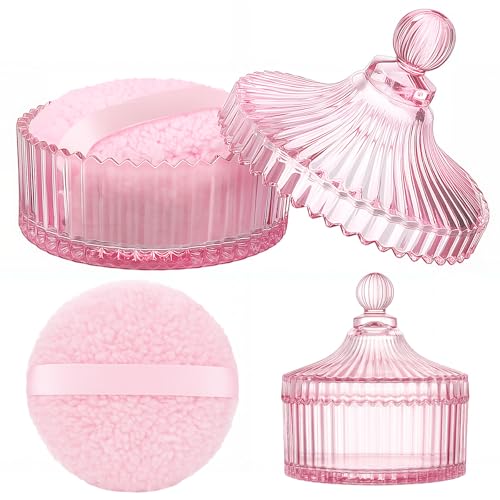 Extra Large Body Powder Container Set with Puff - Pink (2 Pcs)
