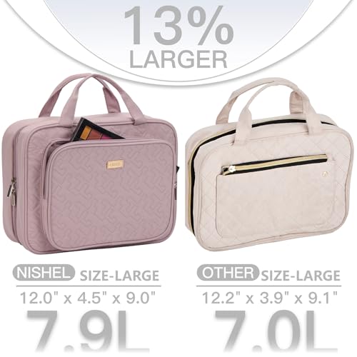 NISHEL Peach-Pink Large Travel Toiletry Bag Hanging Organizer with Pockets