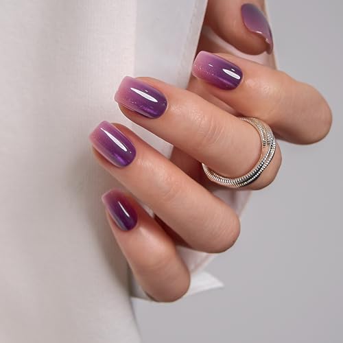 CurvLife Short Square Ombre Press On Nails Twilight Fade Purple Soft Gel - Easy, Salon-Quality Manicure