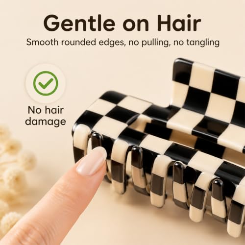 AddLotLot Vintage Checkered Hair Claw Clips - 2 PCS Strong Hold