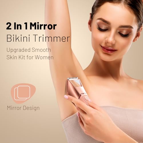 Rechargeable Bikini Trimmer for Women:Body Groomer with ???????????? & ?????? ?????????? for Shower Travel - ???????? ???????????????????? Pubic Hair Razor, Ceramic Blades, Electric Shaver - Coral