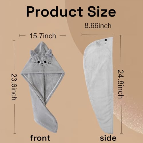 2 Pack Cat Microfiber Hair Towel Wrap - Super Absorbent Hair Turban