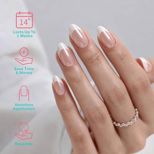 Short Almond Press On Nails - Soft Gel Glazed Donut Pink Chrome Kit
