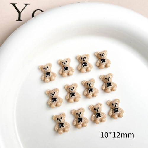 Cute 3D Brown Bear Nail Charms with Rhinestones - 30pcs