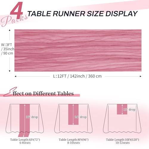 Dusty Rose Cheesecloth Table Runner - 4 Pack, 12FT Rustic Decor