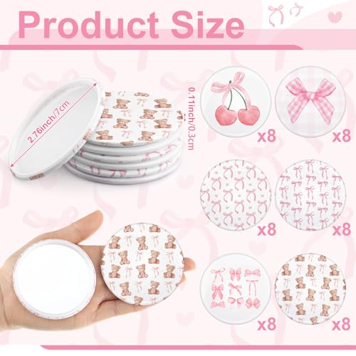48 Pcs Pink Bow Mini Pocket Makeup Mirrors - Compact & Stylish