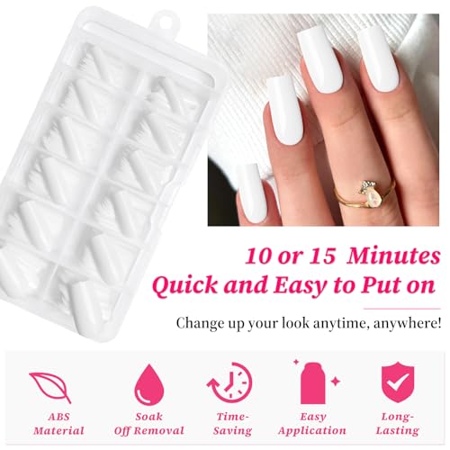 120pc White Square Press On Nails - Medium Long Ballerina Style