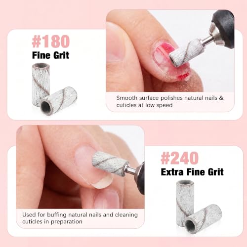 200 Pcs Zebra 180 Grit Nail Drill Sanding Bands with 2 Small Mandrel Bits - Rolybag