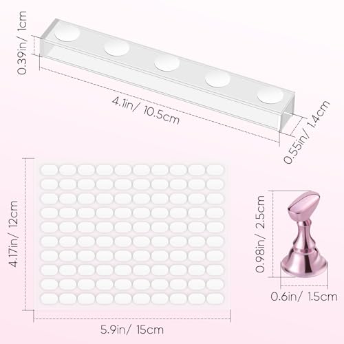 Short Almond Fake Nail Tips & Nail Stand Kit for Nail Art Practice