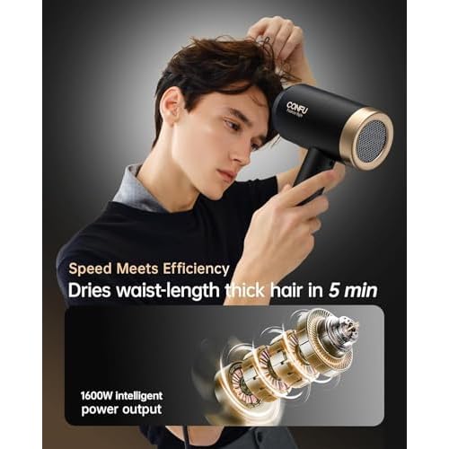 Hair Dryer, CONFU Blow Dryer with Diffuser, 21000PRM Professional Hairdryer, Portable Lightweight Fast Drying Negative Ionic Blow Dryer, Hair Diffuser for Curly Hair for Home Travel
