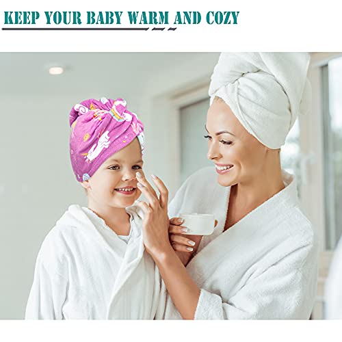 ELLEWIN Kids Girls Microfiber Hair Towel Wrap 3 Pack - Ultra Absorbent, Quick Dry, Purple/White/Blue