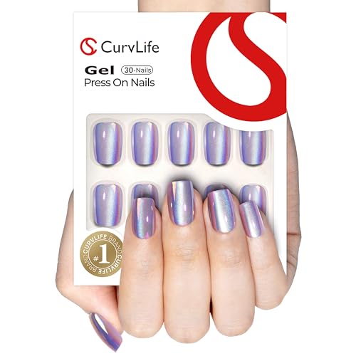 CurvLife Chrome Square Cat Eye Press On Nails - 32PCS Soft Gel