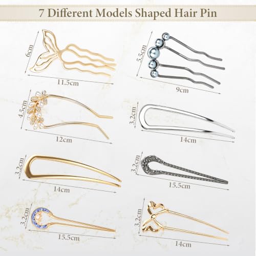 Vintage Metal French Hair Pins - Set of 8 for Elegant Hairstyles