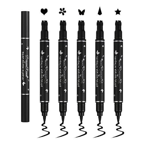 QIUFSSE 5PCS Double-Ended Liquid Eyeliner Stamp Pen Set, Black