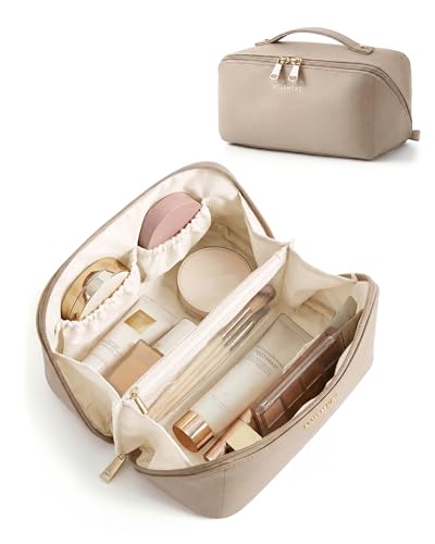BAGSMART Medium Camel Makeup & Toiletry Bag Travel Organizer for Women