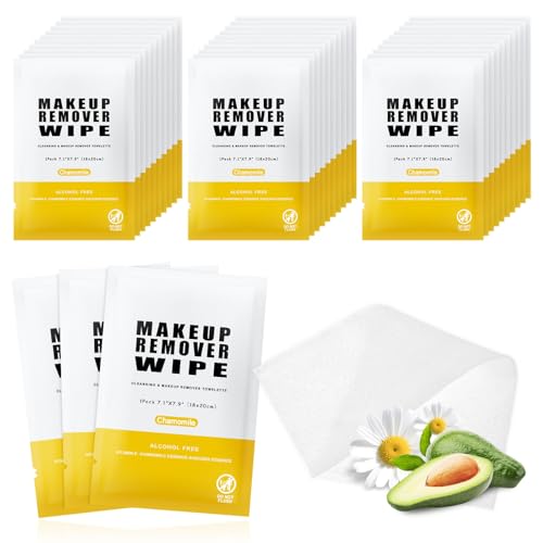 Gisdo Pack of 100 Travel Makeup Remover Wipes Individually Wrapped, Gentle & Fast-Acting, Compact for On-the-Go