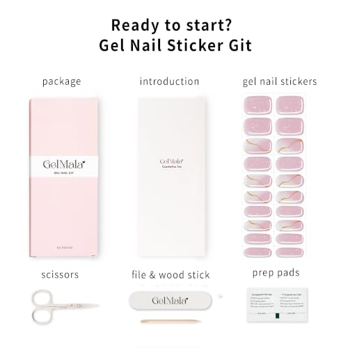 GelMala Semi Cured Gel Nail Strips Afternoon Tea Long-Lasting, Easy Application
