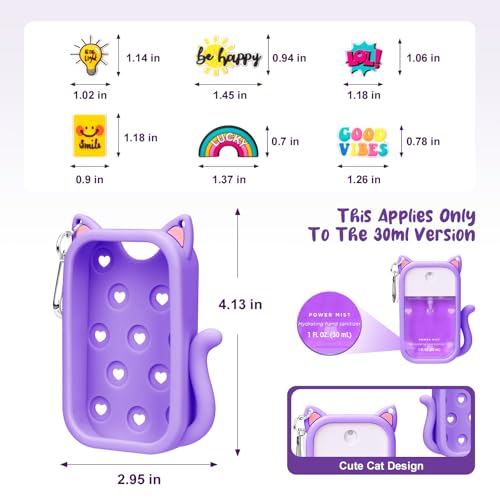 Cat Silicone Case for Touchland 1oz Spray — Cat Purple with Charm Keychain