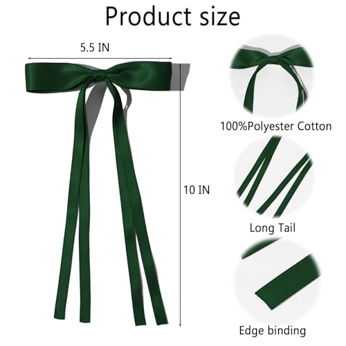 Dark Green Hair Bows Clips Set – 6 Pack Ribbon Bowknot Hair Accessories for Girls & Women