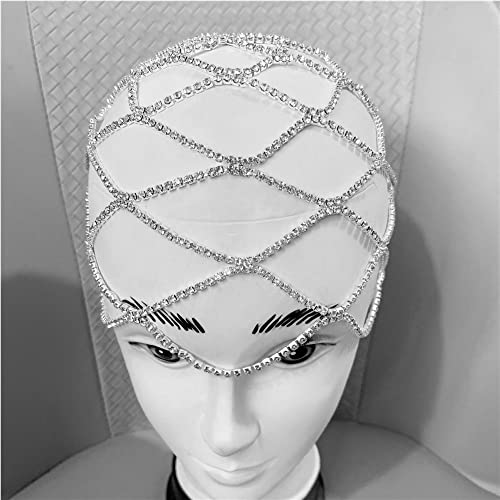 Silver Rhinestone Cap Headpiece for Women Wedding Bridal Hair Accessory HaHaGirl 007