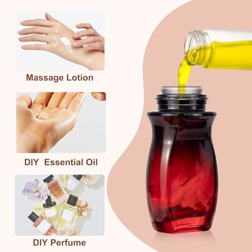 JIUWU 3 Pack 50ml Glass Roller Bottles - Red-Black Gradient, Leak-Proof & Refillable for Essential Oils, Perfumes, and Deodorants