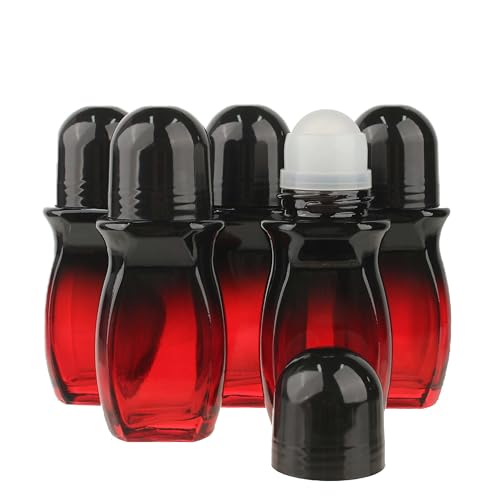 COSIDEA 50ml Refillable Glass Oil Roller Bottles with Red Gradient and Black Caps, Pack of 5