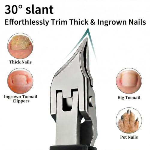 Josabirez Nail Clippers Set for Thick Toenails - 30° Slanted Clipper with Wide Jaw