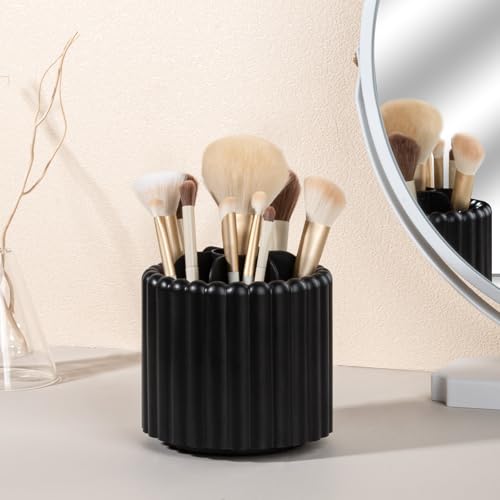 360° Rotating Makeup Brush Holder with 7 Removable Dividers - Black