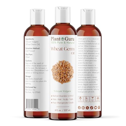 Plant Guru Wheat Germ Oil – 100% Pure Cold-Pressed Carrier Oil (8 fl. oz.)