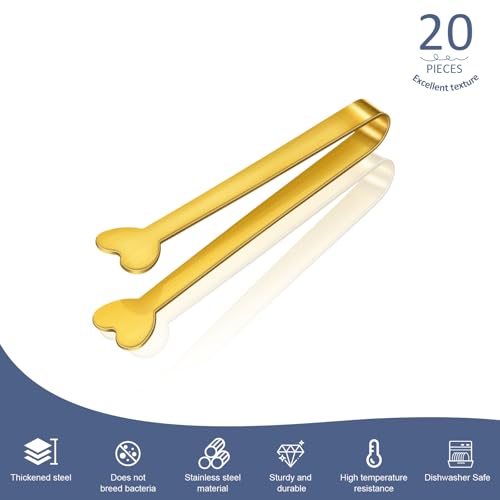 Lazycorner 20-Pack Mini Serving Tongs - Stainless Steel Appetizer Tongs (5" Gold)