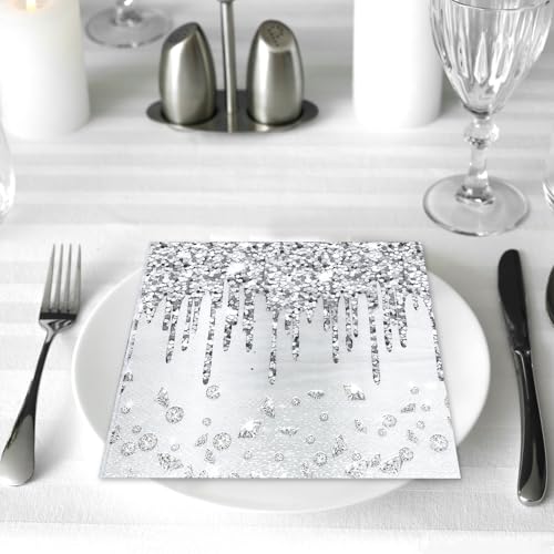 100-Count Silver Diamond Birthday Napkins - Disposable Party Supplies
