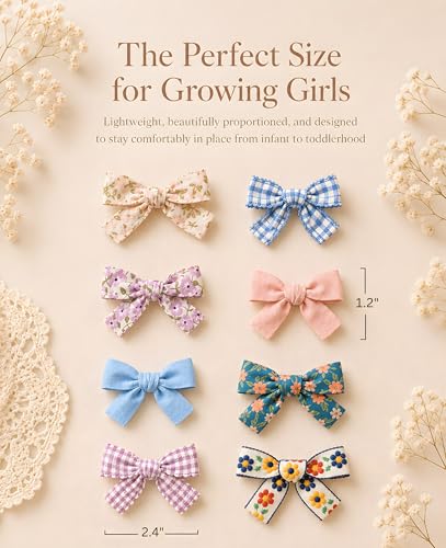 Rosy Baby Bow Clips Set - 12 Toddler Hair Bows for Girls